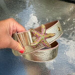 Lilly Pulitzer Metallic Gold Belt with Pink rhinestone Starfish size m medium
